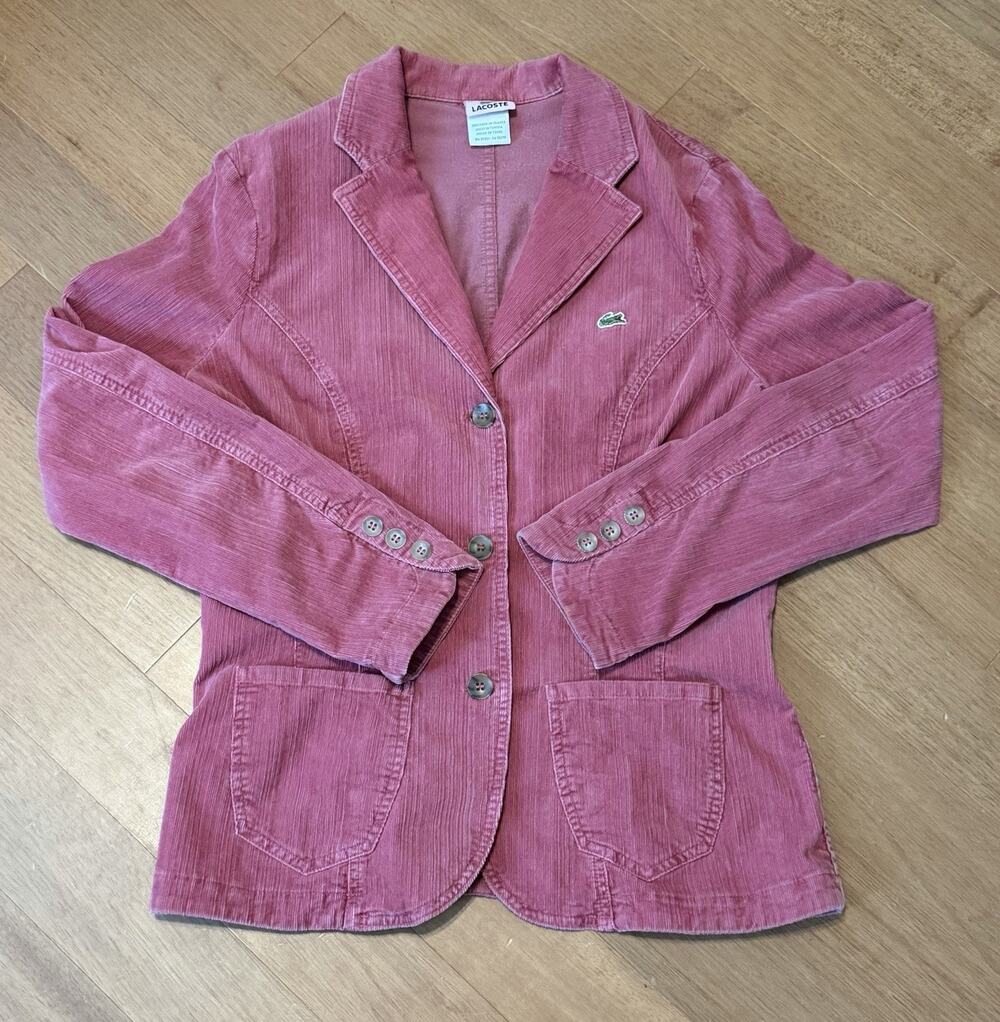 LACOSTE Womens Pink Stretch Corduroy Blazer Jacket EU 38 US 6 Cotton Sport Coat